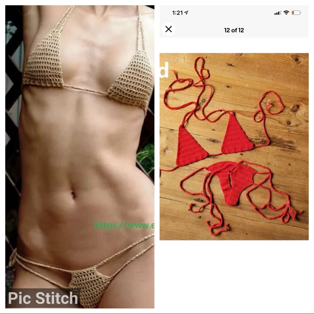 Crochet micro bikini v G string thong Brazilian Swimwear swimsuit red